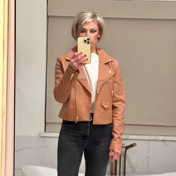 BLANK NYC Moto Jacket Vegan Faux Leather Camel Tan Size Small Thick Skin NWT - Picture 6 of 16
